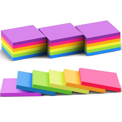 (24 Pack) Sticky Notes 3x3in Post Bright Stickies Colorful Super Sticking Power Memo Pads, Strong Adhesive, 70 Sheets/pad