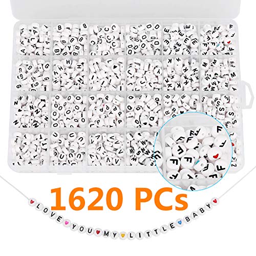Maksuzee 1620/1200/600PCS Acrylic Letter Beads A-Z Letter Round/Cube Alphabet Letter Beads for Jewelry Making Bracelets Necklaces and Key Chains (1)