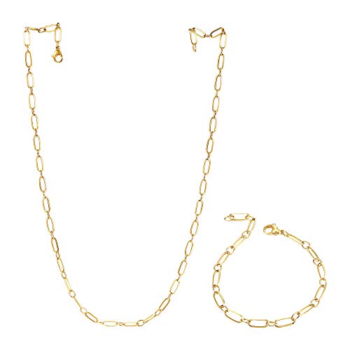 CHOMAY Soldered Oval Chain Bracelet Choker Necklace for Women Gold Plated Stainless Steel Set Jewelry