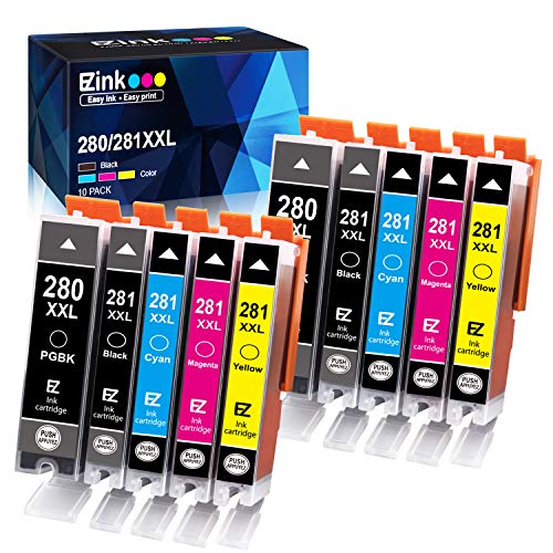 Book Cover E-Z Ink (TM) Compatible Ink Cartridge Replacement for Canon 280 281 PGI-280XXL CLI-281XXL for PIXMA TR7520 TR8520 TS6120 TS6220 TS6320 TS8120 TS8220 TS9120 TS9520 TS9521C TS702 Printer (10 Pack)