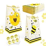 24 Pack Honey Bee Party Candy Favor Bags with Thank You Stickers, Bumble Bee Goodie Bags Treat Bags for Bee Birthday Baby Shower Wedding Supplies