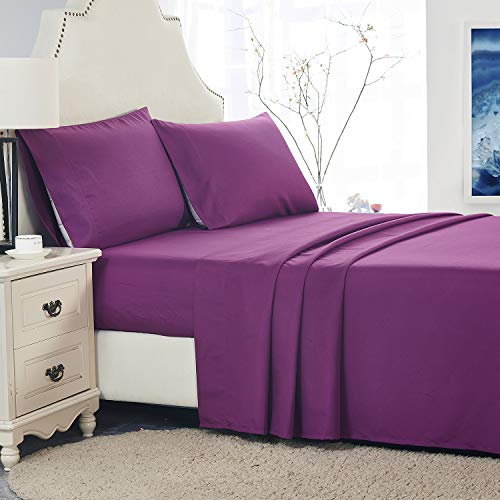 PHOENIX HOME TEXTILES 1500 Collection Soft Brushed Microfiber Sheet Set with 15-Inch Deep Pocket -Wrinkle Fade and Stain Resistant (Twin, Purple)