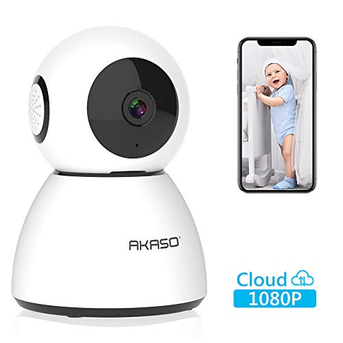 AKASO WiFi Camera Security Camera, 1080P FHD Smart Home Surveillance Camera, Baby/Pet Monitor Work with Alexa, Night Vision, 2 Way Audio, Motion Detection, Remote Monitoring Cloud Storage(P40)