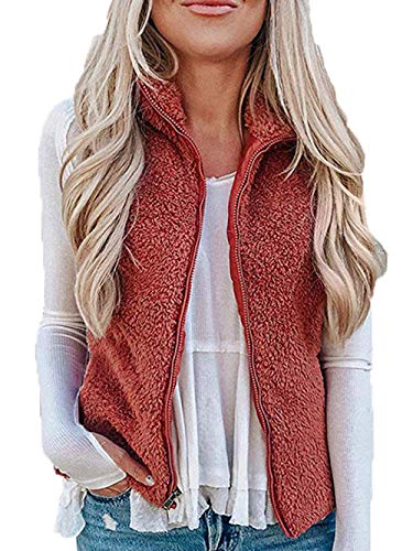 PRETTYGARDEN Women's Soft Sherpa Fleece Vest Zip up Lined Stand Collar Lightweight Warm Waistcoat with Pockets