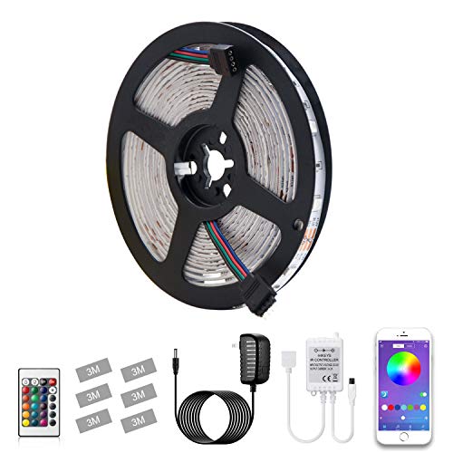 LED Strip Lights, L8star RGB 5050 LEDs Color Changing Kit,24key Remote Control and Power Supply with Bluetooth Smartphone APP Controller for Home Kitchen Christmas Indoor Decoration（32.8ft)