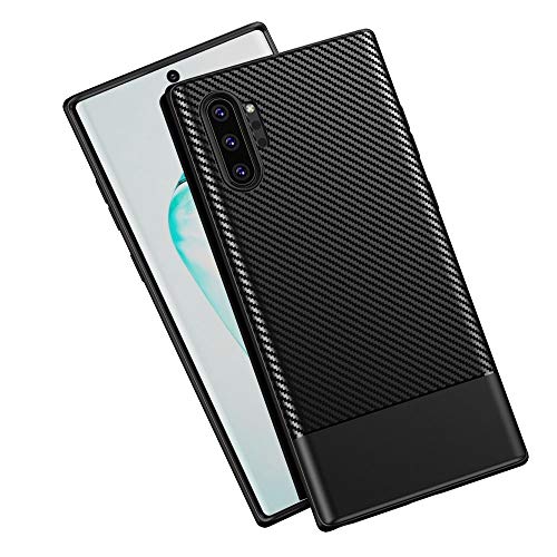 Galaxy Note 10 Plus Case,Z-Roya Carbon Fiber Texture TPU Ultra Thin Flexible Cover Premium Soft Silicone Dustproof Cover Shockproof Anti-Scratch Cover for Samsung Galaxy Note 10+ Plus 6.8"-Black