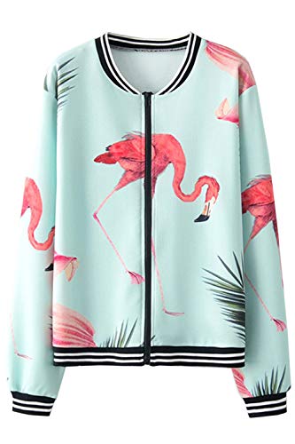 futurino Women's Funny Animal Print Retro Stand Collar Zipper Up Short Bomber Jacket Coat