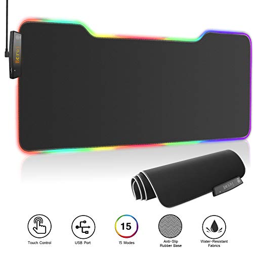 RGB Gaming Mouse Pad, Etrigger LED Large Extended Mousepad with Non-Slip Rubber Base and 15 Lighting Modes, Soft Computer Keyboard Mouse Mat for Games/Esports/Office - Black(800×300×4mm)