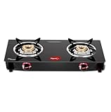 Pigeon by Stoverkraft Stainless Steel Aster 2 Burner Glass Cook Top Gas Stove for Kitchen, (Black), Manual