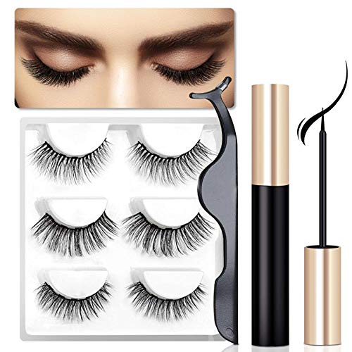Coolours Magnetic Eyeliner With Magnetic Eyelashes, Magnetic Eyelashes Kit False Lashes 3 Style with Tweezers (A)