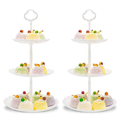 Imillet Cupcake Stand/Holder Plastic Dessert Stand White Cake Stand 3 Tiered Serving Stand Display Stand Reusable Pastry Platter for Wedding Birthday Baby Shower Tea Party Decorations (2 Pack Small)