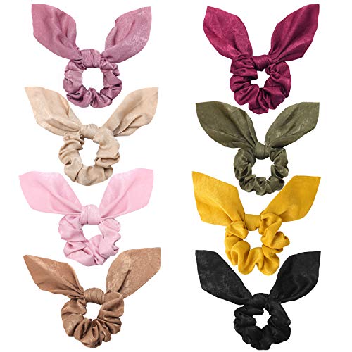 Hair Scarf Scrunchies for Women - (8 Pack) Hair Ribbon Scrunchie Silk,Cute Hair Scarves for Ponytail Holder ,Bow Scrunchies for Hair Chiffon Soft Elastic Hair Bands Scrunchy Hair Ties