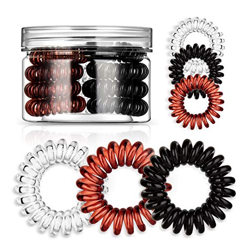 Spiral Hair Ties, 12Pcs Traceless Hair Ring, Coil Hair Ties, Phone Cord Hair Ties, Hair Coils - (Black 4 Pcs, Brown 4 Pcs, Transparent 4 Pcs)