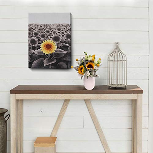 Sunflower Wall Art Inspirational Canvas Print for Bathroom Wall DÃ©cor Black and White Yellow Flowers Field Painting Funny Floral Picture Modern Framed Posters Office Classroom Home Decor 12x16in