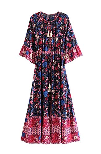 R.Vivimos Women's Summer Cotton Vintage Floral Half Sleeve Flowy Midi Dress