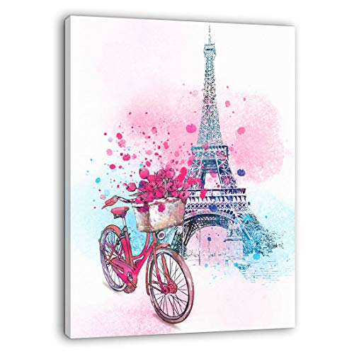 Paris Wall Decor Pink Wall Art for Girls Bedroom Decor Eiffel Tower Decor Modern Artwork for Walls Pink Flowers Bicycle Canvas Prints Wall Decoration for Bathroom Bedroom Kitchen Home Decor 12x16