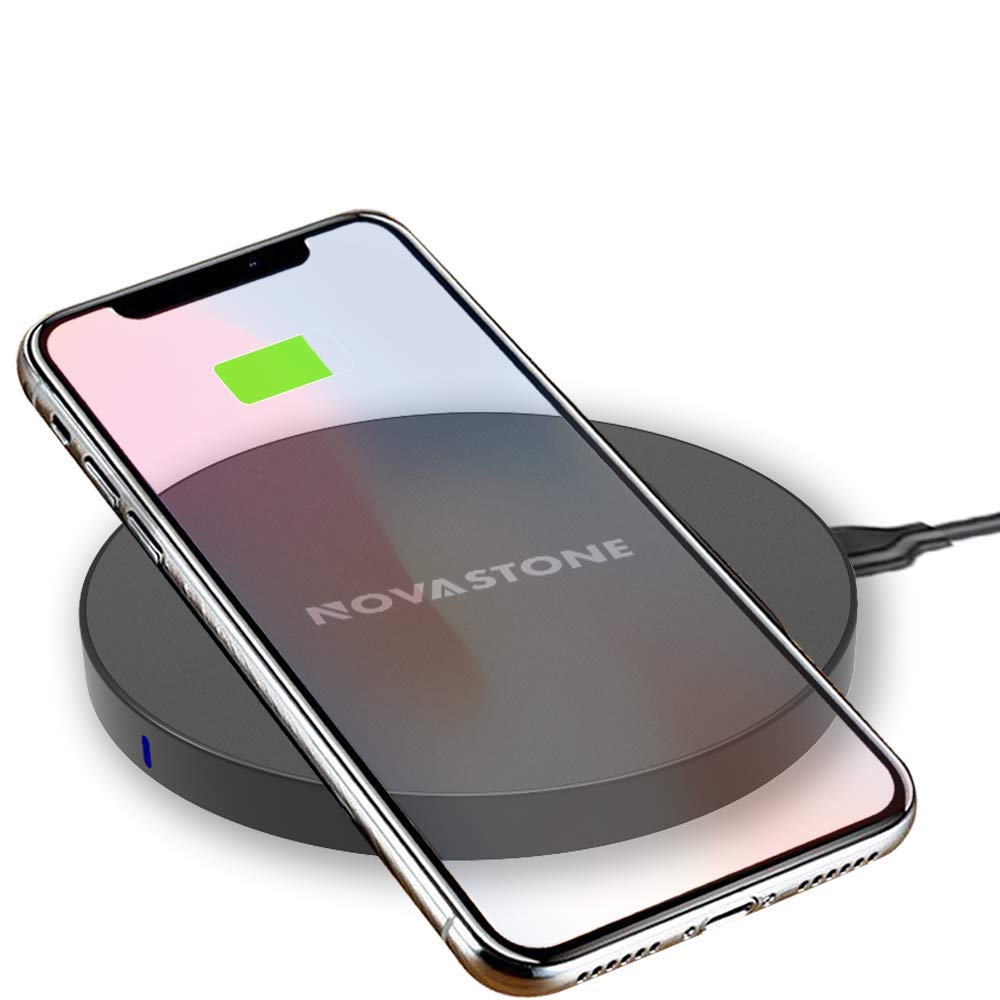 Novastone Wireless Charger Qi-Certified Fast Charging Pad 7.5W Compatible with iPhone Xs Max/XS/XR/X/8/8 Plus, 10W Compatible Samsung Galaxy S10+/S9+/S8+Note 9 8 (No AC Adapter) (Black) …