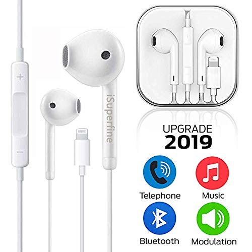 iSuperfine Earbuds, Microphone Earphones Stereo Headphones Noise Isolating Headset Compatible with iPhone X/XS/XS Max/XR/8/8 Plus/7/7 Plus Earphones (White)