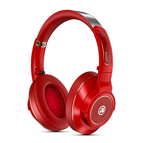 Bluetooth Wireless Headphones Over Ear Metal Hi-Fi Stereo Headset Lightweight Adjustable Noise Isolating Comfortable Leather Earphones with Mic,atpX for iPhone iPad PC (Red)-EQ200 by Aladdinaudio