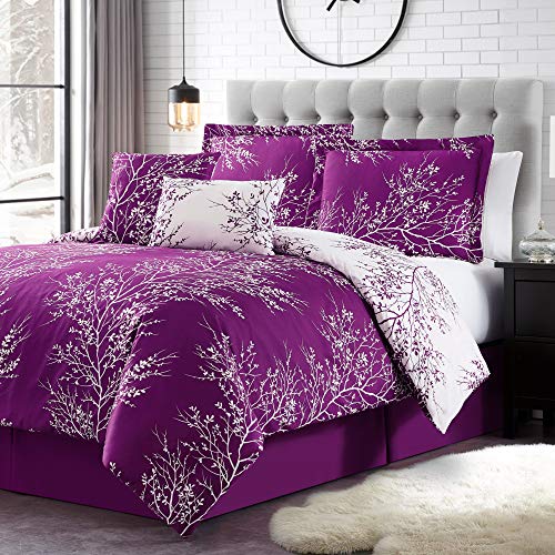 Spirit Linen 6pc Warm and Cozy Comforter Set Platinum Bedding Collection Baby Soft Texture Plush Bed Blanket (Purple, Queen)