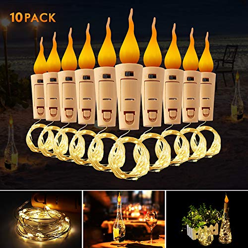 Wine Bottle Lights, 10 Pack Flameless Candle Cork Lights, Flameless LED Candles Lights Battery Operated, Waterproof Bottle Lights Fairy Cork String Craft Lights for Wine Bottle Party DIY (Warm White)