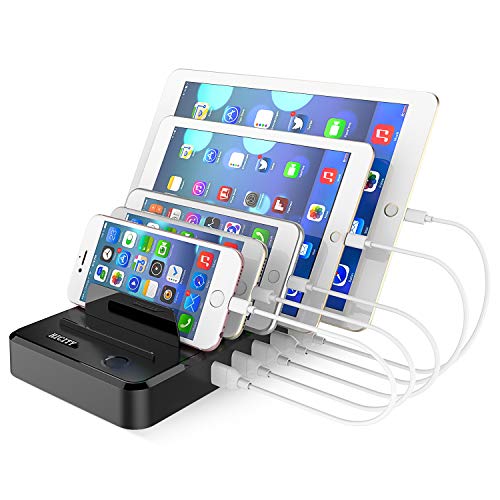 Cell Phone Charging Station Dock for Multiple Devices, 40W/8A, 5-Port USB Charging Organizer, HICITY Fast Charging Docking Station For Cell Phones and Tablets- Black
