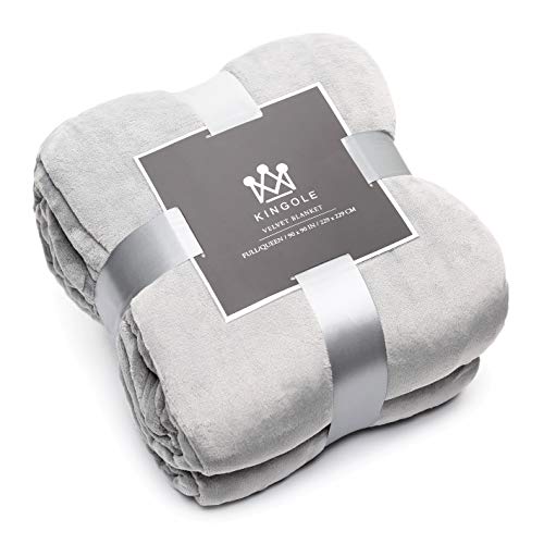 Book Cover Kingole Flannel Fleece Microfiber Throw Blanket, Grey Queen Size Lightweight Cozy Couch Bed Super Soft and Warm Plush Solid Color 350GSM (90 x 90 inches)