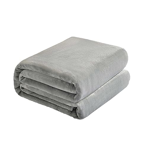 Kingole Flannel Fleece Microfiber Throw Blanket, Grey Queen Size Lightweight Cozy Couch Bed Super Soft and Warm Plush Solid Color 350GSM (90 x 90 inches)
