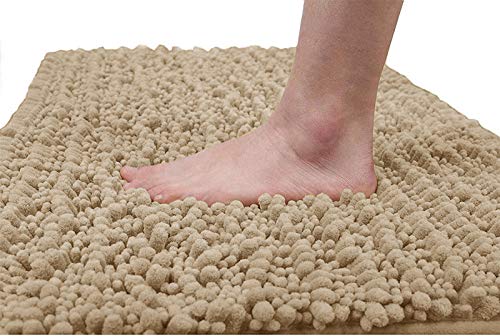 Book Cover Yimobra Original Luxury Shaggy Bath Mat, 24 x 17 Inches, Soft and Cozy, Super Absorbent Water, Non-Slip, Machine-Washable, Thick Modern for Bathroom Bedroom, Beige