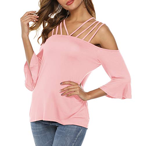 Sarin Mathews Womens Shirts Spaghetti Straps Cold Shoulder Tops Casual Tee Shirts Half Sleeve Tunic Tops Blouses