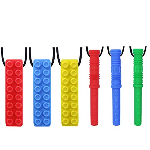Book Cover Chew Necklace by GNAWRISHING 6-Pieces Perfect for Autistic, ADHD, SPD, Oral Motor Children, Kids, Boys, and Girls (Tough, Long-Lasting)