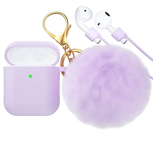 Book Cover CTYBB for Airpod Case,Silicone Airpods Case Cover with Fur Ball Keychain Compatible with Apple Airpods 2/1 (Front LED Visible)