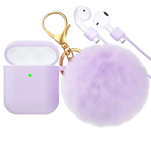 CTYBB for Airpod Case,Silicone Airpods Case Cover with Fur Ball Keychain Compatible with Apple Airpods 2/1 (Front LED Visible)