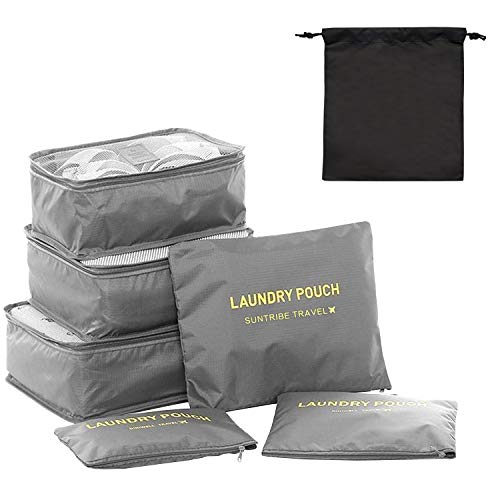 6 Set Packing Cubes,Travel Luggage Organizer-3 Travel Cubes + 3 Pouches (New Grey)