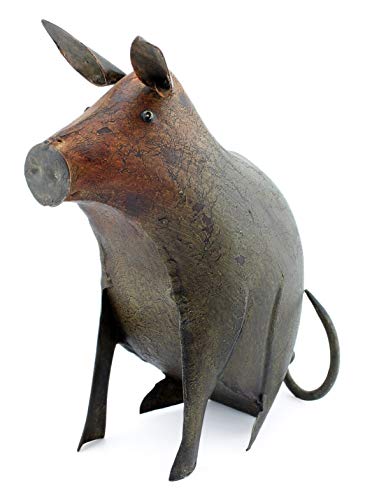 AuldHome Farmhouse Decor Metal Pig Figurine; 8-Inch Distressed Vintage Style Farm Animal Home and Garden Decor
