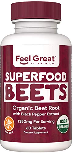 Organic Beet Root Powder Supplements (Tablets) by Feel Great Vitamin Co.| Beets Nitric Oxide Supplement | Red Beet Powder Support Healthy Circulation with Natural Nitrates for Natural Energy*