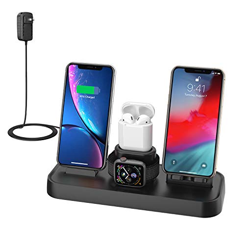 Wireless Charger, 4 in 1 Wireless Charging Dock for Apple Watch and Airpods, Charging Station for Multiple Devices, Qi Fast Wireless Charging Stand Compatible iPhone X/XS/XR/Xs Max/8/8 Plus