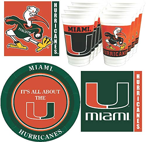 Miami Hurricanes Party Supplies - Serves 16 (64 pieces)
