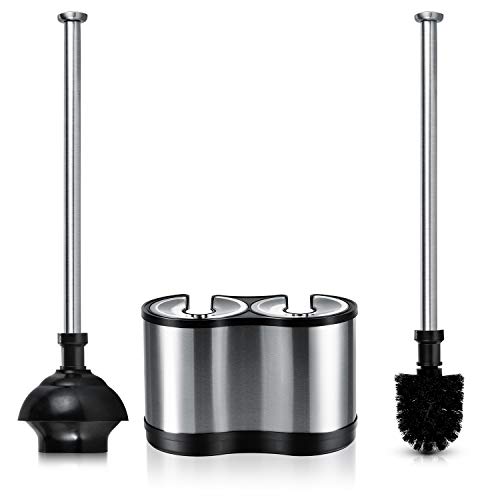 ToiletTree Products Modern Deluxe Freestanding Toilet Brush and Plunger Combo (Stainless Steel, Brush and Plunger Combo Set 4.5â€ x 9.75â€ x 18.5")