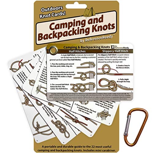Book Cover ReferenceReady Outdoor Knots - Waterproof Knot Tying Cards with Mini Carabiner - Includes 22 Rope Knots for Camping, Backpacking, & Scouting Scenarios
