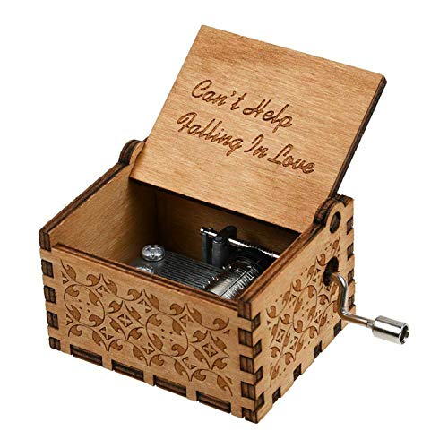 Huntmic Can't Help Falling in Love Wood Music Box, Antique Engraved Musical Boxes Case for Birthday Present Kid Toys Hand-Operated (Wood-A)