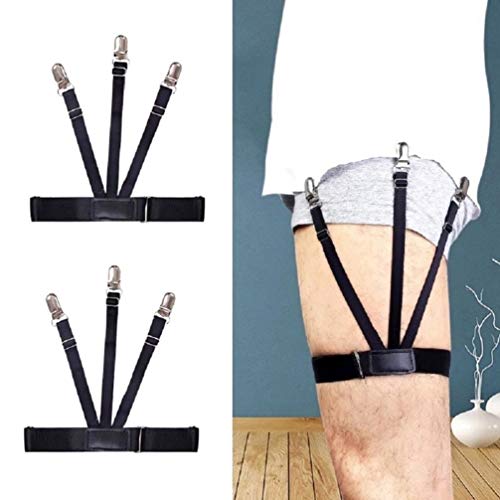 Mens Shirt Stays Shirt Holder Straps Adjustable Elastic Suspenders Garters with Non-slip Locking Clamps Upgraded Version