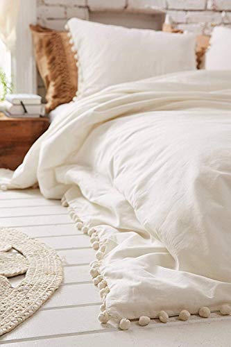 Book Cover White Pom Pom Duvet Cover Fringed Boho comforters Cotton Cover Twin, 68