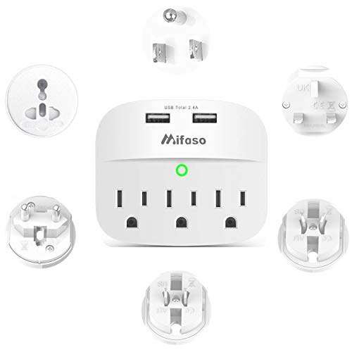 World Travel Adapter Kit, Universal Plug Adapter with 3 Outlet 2 USB Port Outlet Extender Cruise Power Strip Surge Protector for US, EU, UK, China, Australia, Japan Perfect for Laptop, Phone, Cameras
