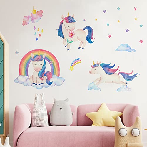 Book Cover Unicorn Wall Decals, Peel and Stick Unicorn Rainbow Vinyl Wall Stickers Removable Decals for Girls Bedroom Kids Room Nursery, Unicorn Wall Art Home Decorations Party Supplies