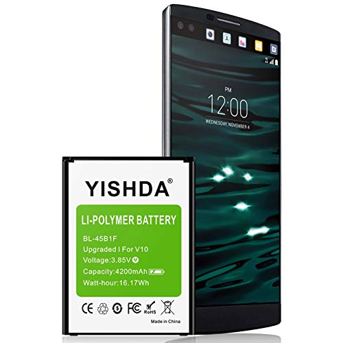 LG V10 Battery (Upgraded), YISHDA 4200mAh Li-Polymer Replacement LG BL-45B1F Battery for LG V10 VS990 (Verizon), H900 (AT&T), H901 (T-Mobile), H961N, H960A Cell Phones | LG V10 Spare Battery