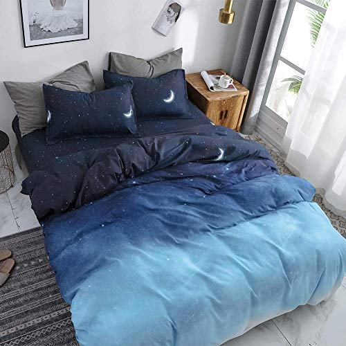 Book Cover HYPREST Blue Duvet Cover Twin Size, Star Moon Printed Cooling Summer Aesthetic Duvet Cover Set,Soft Twin Bedding Sets for Teens Kids Girls Boys,Oeko-TEX Certificated (1 Duvet Cover 1 Pillowcases)
