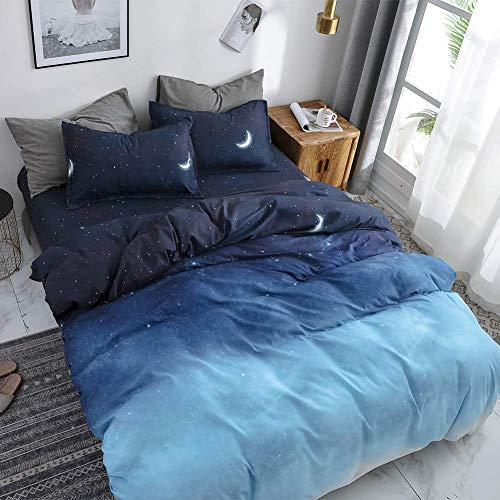 HYPREST Blue Duvet Cover Twin Size, Star Moon Printed Cooling Summer Aesthetic Duvet Cover Set,Soft Twin Bedding Sets for Teens Kids Girls Boys,Oeko-TEX Certificated (1 Duvet Cover 1 Pillowcases)