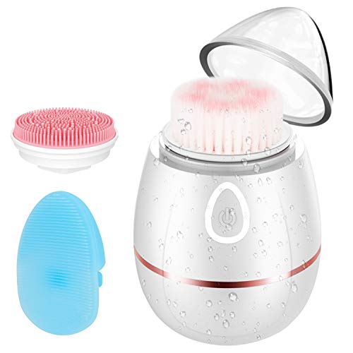 Facial Cleansing Brush, 3D Sonic Vibrating Portable Wireless Charging Face Cleaning 2 Brush Heads with 4 Modes IPX6 Waterproof Electric Massager Cleansing System for Deep Cleansing Skin Care
