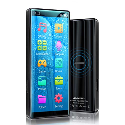 MYMAHDI MP3 Player with Bluetooth 5.0, High Resolution and Full Touch Screen, Built-in Speaker, 8GB HiFi Lossless Sound Player with FM Radio, Voice Recorder, Supports up to 128GB, Black
